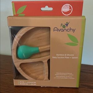 Bamboo & Silicone Baby Suction Plate + Spoon - Green